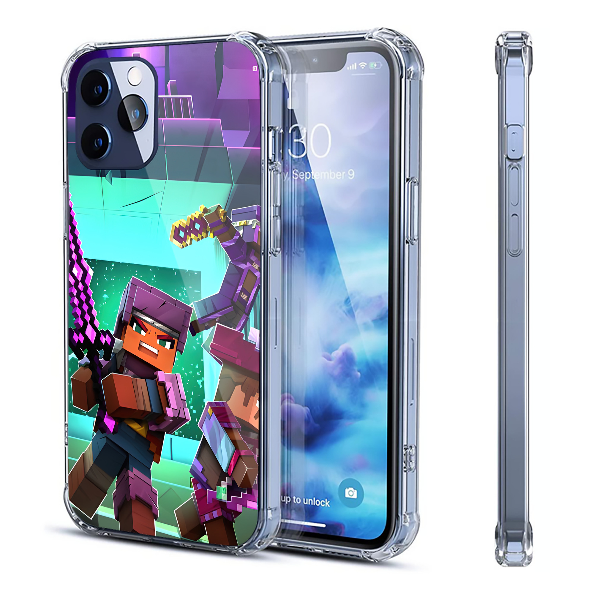 （画像用） マインクラフト ブロックの世界 Minecraft MC Block world 【iPhone 12シリーズ対応】透明スマホケース（クリアソフトケース）